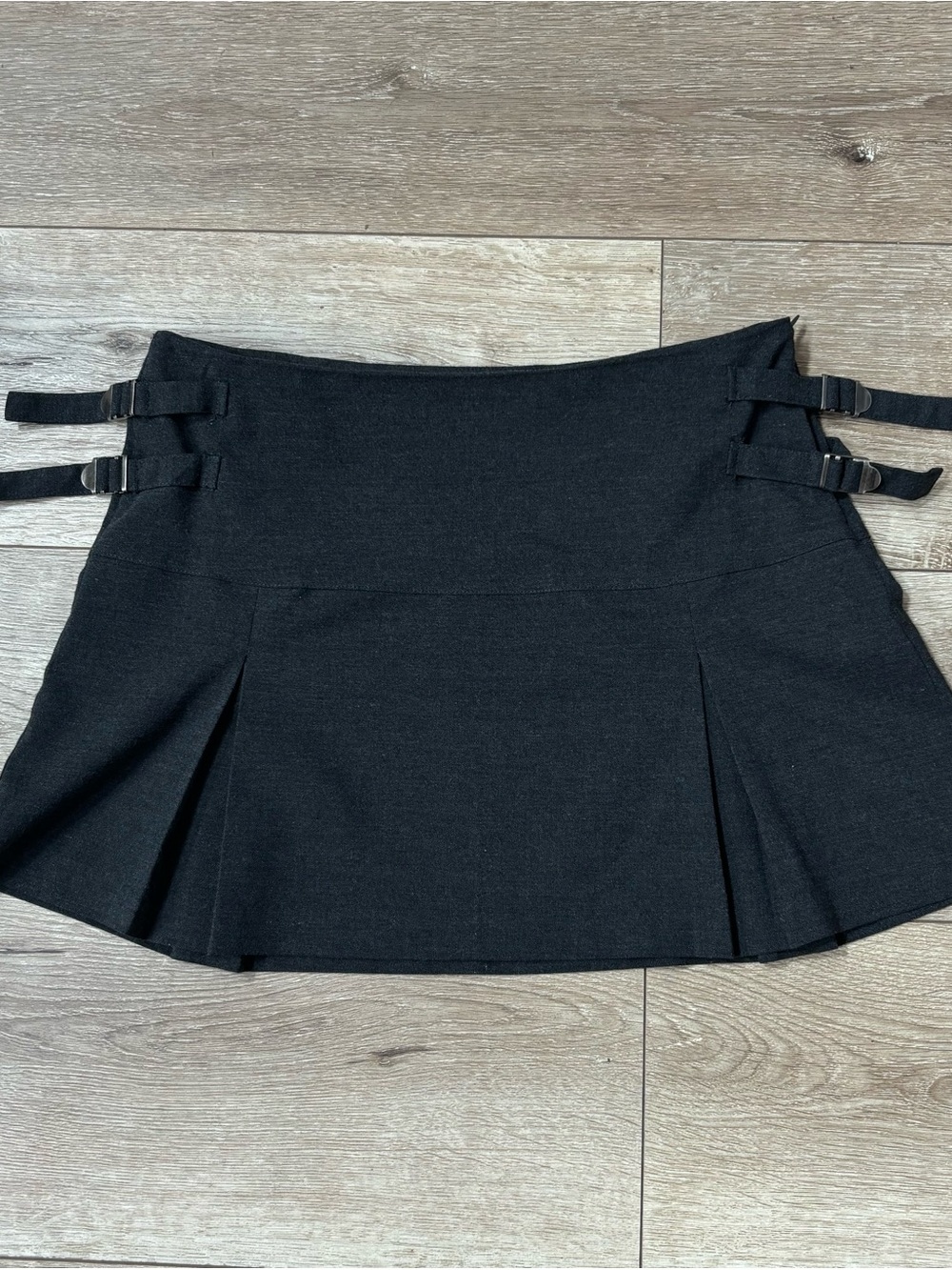 zinc Black Mini Skirt with Buckle Straps
